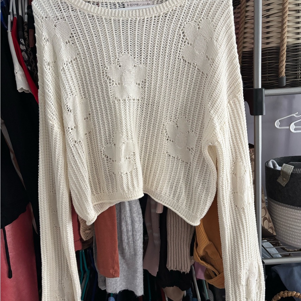 Sincerely Jules Cream Cable Knit Crew Neck Sweater